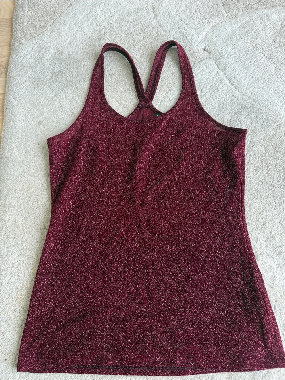Express Metallic Burgundy Racerback Tank Top